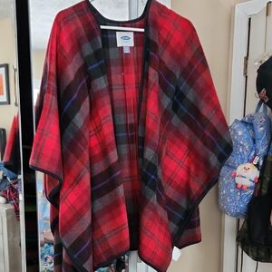Old Navy Red and Black Plaid Poncho